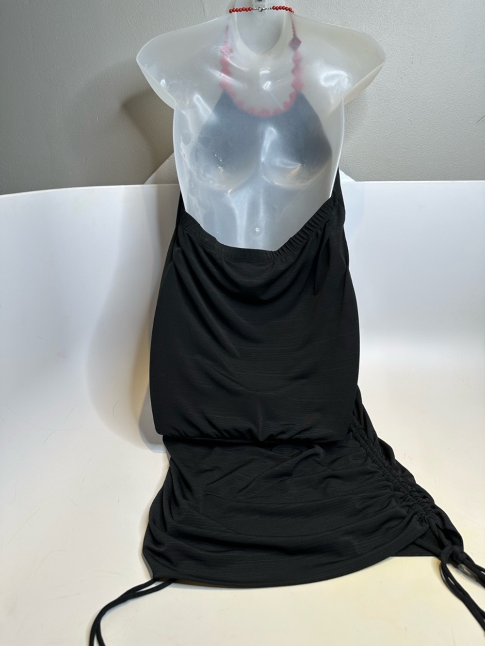 Speechless Black Maxi Skirt with Coral Halter Detail - Picture 4 of 7